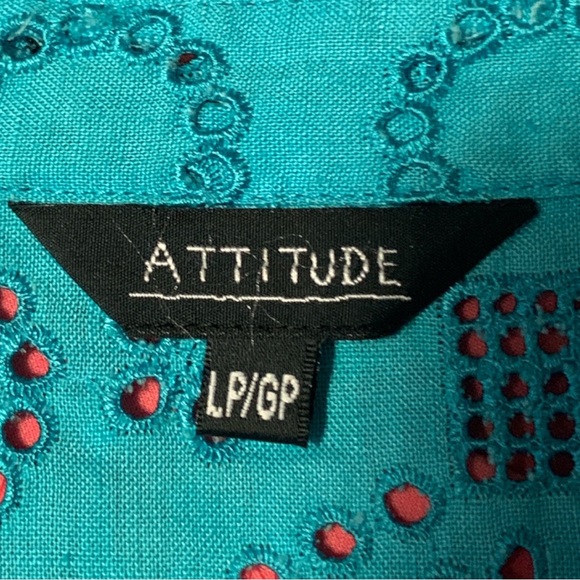 ATTITUDE Gorgeous Blue Green Eyelid 3/4 Sleeves Blouse Size L - Picture 9 of 13